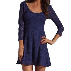Free People Navy Blue Lace Scoop Neck Mini Dress